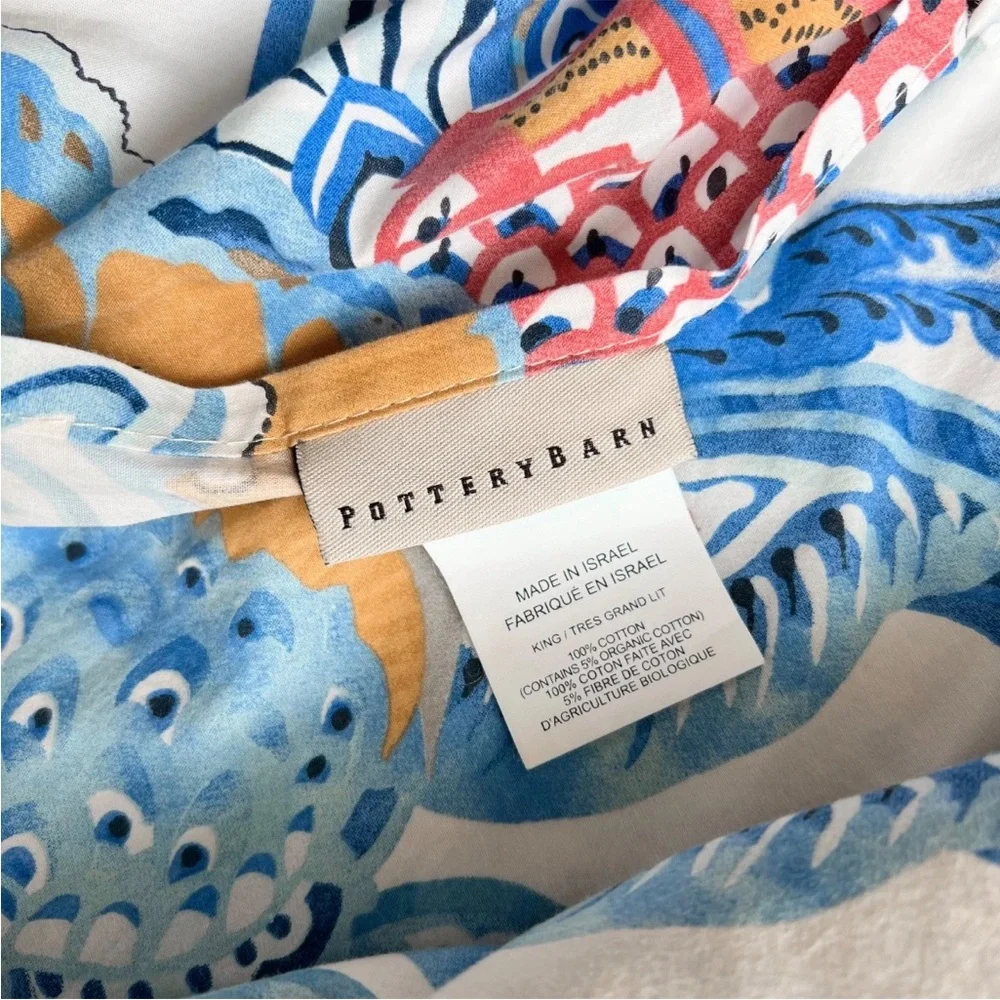 Pottery Barn Merion Palampore Floral Jacobean KING Duvet Cover Cotton Blue White